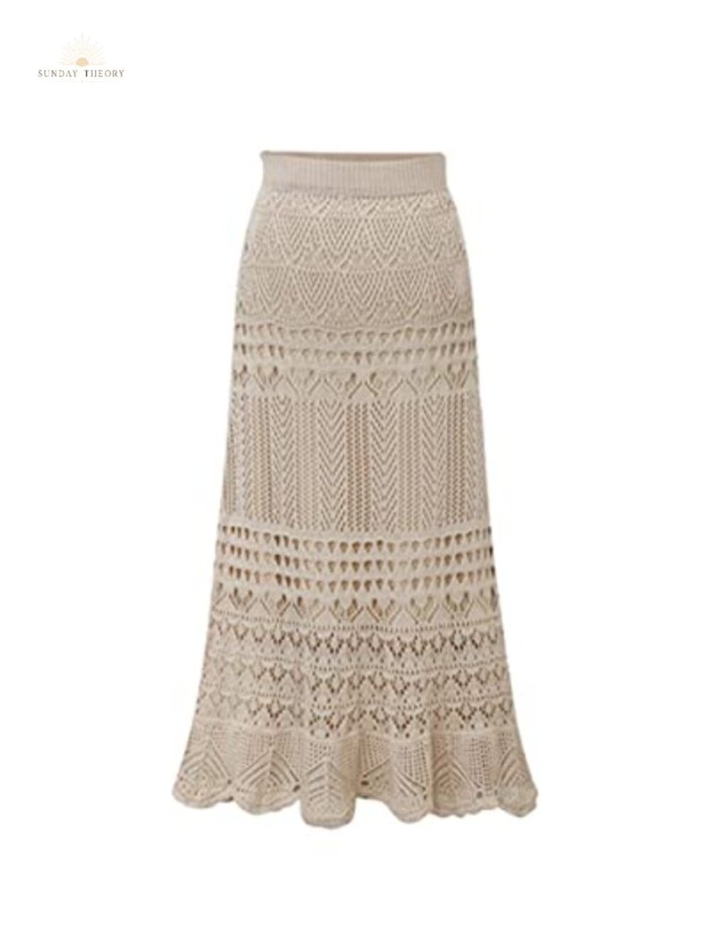 Crochet Hollow Out Knit High Waist A-Line Maxi Skirt Flowy Lace